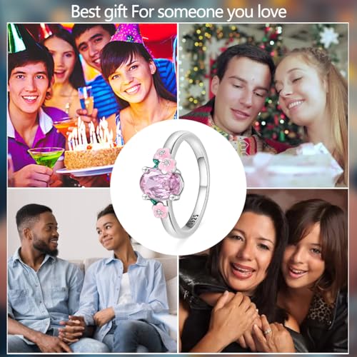 KUNSIR 925 Silver Cubic Zirconia Ring Size 7-9 Wedding Band Sterling Silver Eternity Ring Modern Style - style: Pink Flower Ring