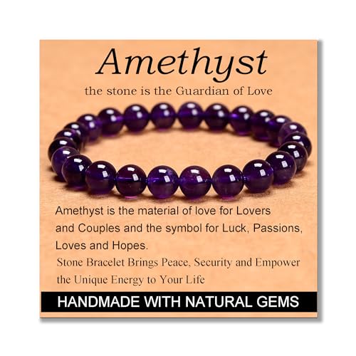 MASSIVE BEADS Handmade Yoga Stretch Elastic Bracelet Natural Stone Crystal Healing Power Energy Gifts for Unisex Adult 4mm 6mm 8mm 10mm - color: Amethyst(Love Guardian), size: 8mm