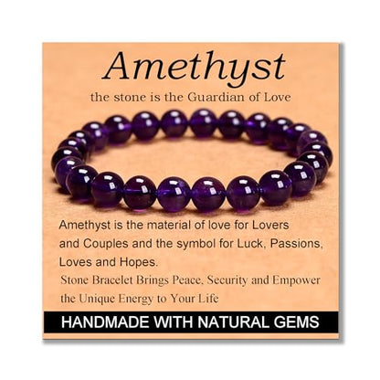 MASSIVE BEADS Handmade Yoga Stretch Elastic Bracelet Natural Stone Crystal Healing Power Energy Gifts for Unisex Adult 4mm 6mm 8mm 10mm - color: Amethyst(Love Guardian), size: 8mm