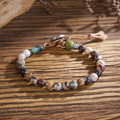 Plumiss Women Boho Handmade Natural Stone Crystal Leather Bead Wrap Bracelets Collection - style: Australian Zebra Stone