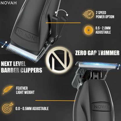 Novah® Professional Hair Clippers for Men, Professional Barber Clippers and Trimmer Set, Mens Cordless Hair Clipper for Barbers Haircut Kit Fade