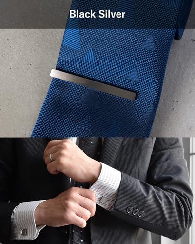 [TAVARAT] Tie Clip Tie Clips for Men Black Silver Tie Bar Tie Pin Tps-043 - style: Cufflinks set (black silver)