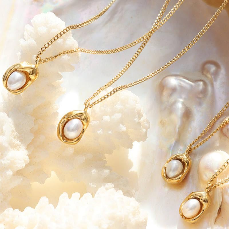 18K Gold Plated Pendant Necklaces - Dainty Minimalist, Waterproof, Non-Tarnish Fashion Jewelry for Women - style: Natural Fresh Pearl