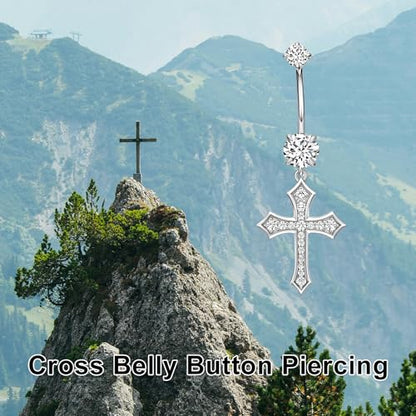 Belly Button Rings 925 Sterling Silver Belly Piercing Jewelry Hypoallergenic Navel Rings Gifts for Women - style: Cross-1
