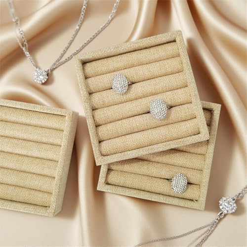 SCIKHETF Velvet Ring Earrings Studs organizer Tray Small Ring Insert Display Tray 5 Slots Stackable (Linen) - color: Linen