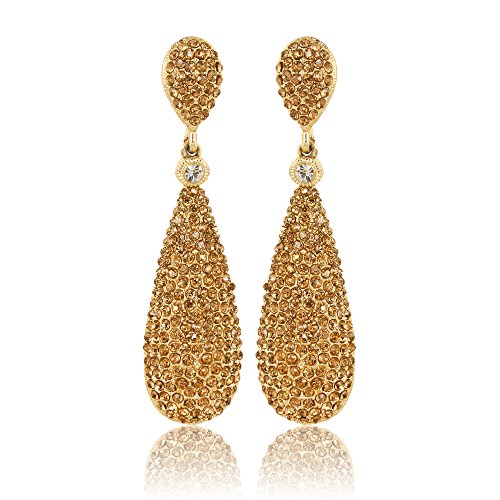 Moonstruck Costume Jewelry Women's Champagne Diamond Golden Dangle Drop Earrings - color: Light Coloured Topaz