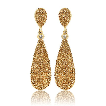 Moonstruck Costume Jewelry Women's Champagne Diamond Golden Dangle Drop Earrings - color: Light Coloured Topaz