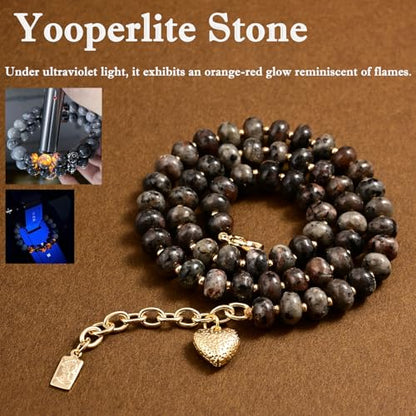 Boho Gemstone Beaded Necklace for Women – Colorful Natural Stone Choker 18K Solid Heart-Shaped Pendant, Summer Beach Jewelry - color: Yooperlite Stone