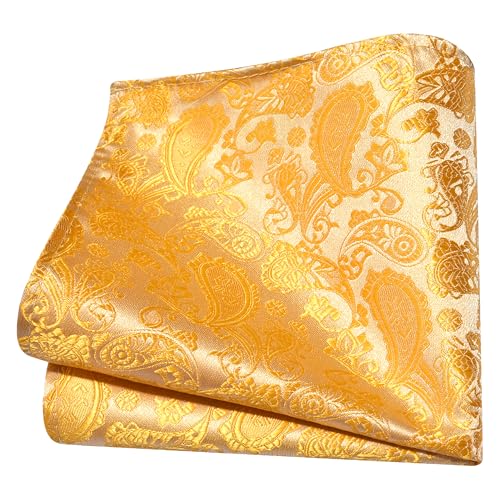 GUSLESON 3.15"（8cm） Mens Paisley Tie and Lapel Pin Necktie Hankerchief Cufflinks Set for Men - color: Gold