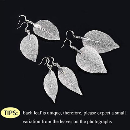 Filigree Long Leaf Pendant Dangle Necklace and Earring Jewelry Set | Beautiful Fashion Delicate Long Leaf Necklace Earrings For Women Trendy Boho - color: J-White Gold Earrings