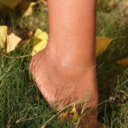 Ankle Bracelets for Women 14K Gold Sterling Silver Plated Anklets for Women Waterproof Dainty Anklets with Cubic Zirconia,Clover, Forever Love Knot, Chains Trendy Everyday Anklet Beach Summer Jewelry Gift - color: Hearts Chain-Gold