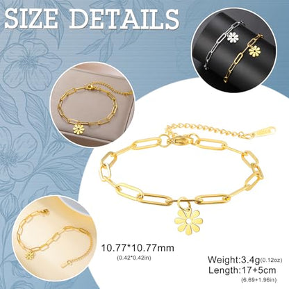 Dreamtimes Daisy Flower Anklets for Women Leaf Anklet Dainty Beach Anklet Jewelry Stainless Steel Adjustable Foot Chain Summer Boho Charm Foot Ankle Bracelet Jewelry - color: Daisy-Gold