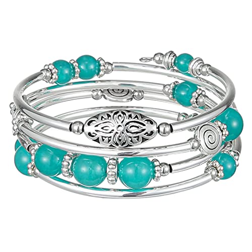 FULU AUTUMN Stackable Beaded Bracelets for Women Boho Wrap Silver Bracelet Layered Fashion Jewelry Gifts for Her - color: 17-Sea green