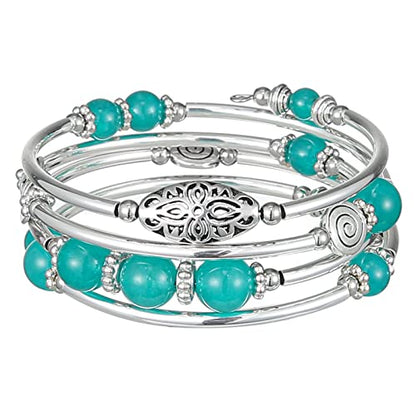 FULU AUTUMN Stackable Beaded Bracelets for Women Boho Wrap Silver Bracelet Layered Fashion Jewelry Gifts for Her - color: 17-Sea green