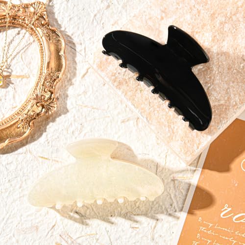 Aileam Acetate Hair Claw Clips for Women,Black White hair clip French Design Strong Hold Non-Slip claw clips for Thick Hair, 2 Pack - color: Black & Iridescent White