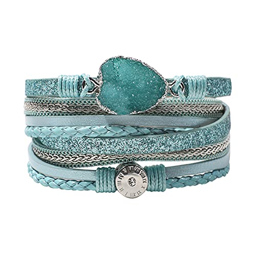 Artilady Leather Wrap Bracelet for Women, Pearl Beaded Bangle Stack Jewelry | Easy on-off, Elegant Handmade Multi-Layered, Daily Casual Date Beach Vacation, Gift for Ladies, Mother, Sister & Friend - style: Blue