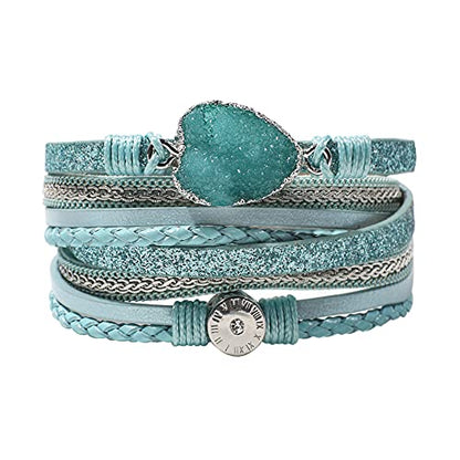Artilady Leather Wrap Bracelet for Women, Pearl Beaded Bangle Stack Jewelry | Easy on-off, Elegant Handmade Multi-Layered, Daily Casual Date Beach Vacation, Gift for Ladies, Mother, Sister & Friend - style: Blue