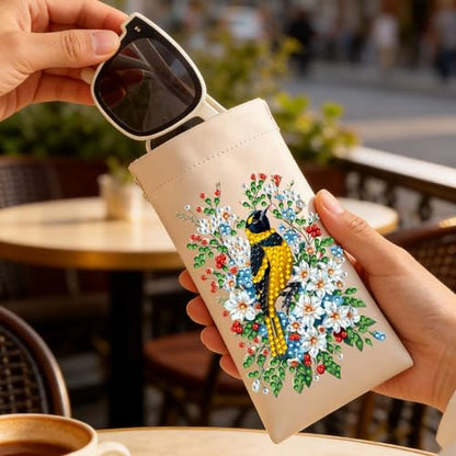 Diamond Art Painting Eye Glass Bag PU Sunglasses Glasses Storage Bag Built-in Glasses Cloth Press Automatic Closure - color: Oriole
