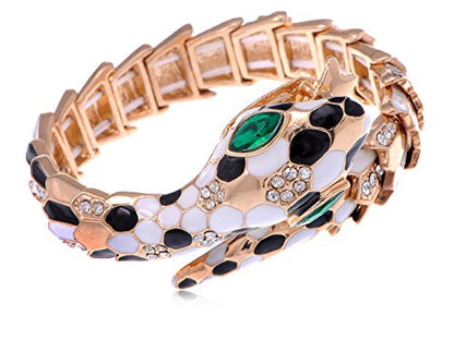 Alilang Womens Golden Tone Brown Ivory Beaded Egyptian Exotic Snake Bangle Bracelet - color: White And Black