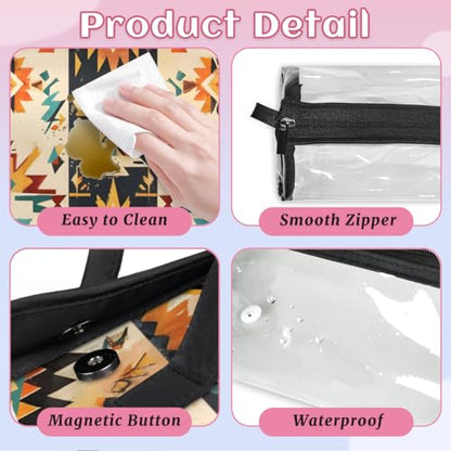 Boho Aztec Western Hanging Roll Up Cosmetic Bag with 4 Removable Storage Bags Waterproof Foldable Toiletry Kit for Women - color: Multicolor 14