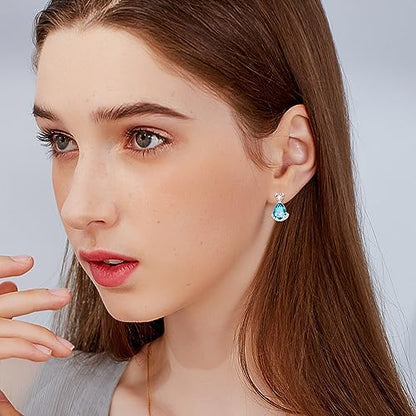 Birthstone Teardrop Crystal Stud Earrings for Women 925 Sterling Silver Solitaire Studs Halo Earrings for Birthday Gifts Teardrop Earrings for women - style: C March