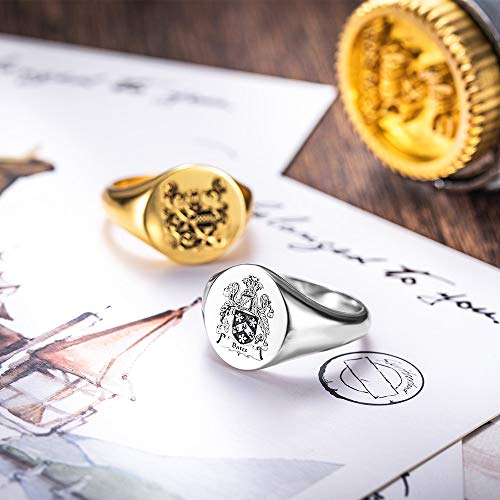 BYFDIY Vintage Custom Signet Ring 925 Sterling Silver/Brass Badge Family Crests Coat Of Arms Rings Personalized Engraved Name Year Rings Jewelry Party Birthday Father Day Graduation Gifts For Men Dad