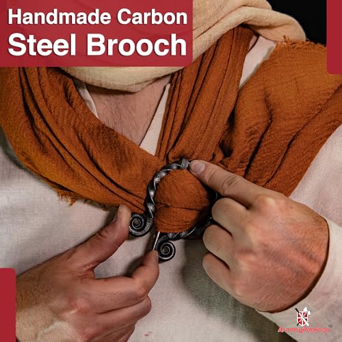 Armory Replicas™ Hand-Forged Viking & Celtic Cloak Pin Brooch – Medieval Fibula for Costumes, Reenactments, Cosplay & Historical Dress Accessories - style: Ornate Swirl Round