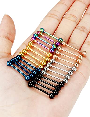 Oufksiyy 24pc 14G 16G Mixed Color Surgical Stainless Steel Straight Barbell Tongue Rings Bars Piercing 5/8" Length 16mm 9/16 inch 14mm 1/2inch 12mm Nipple Rings Tongue Piercing Jewelry for Women Men - color: 14G-16mm(5/8INCH)-Barbell