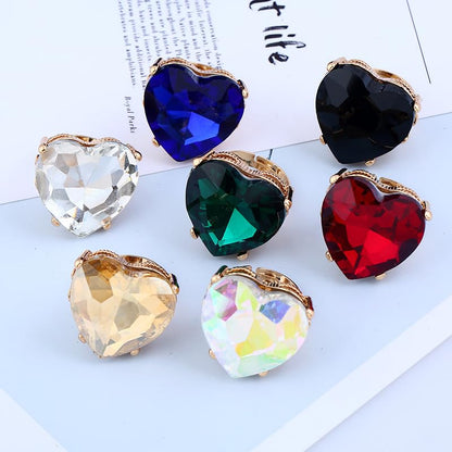 Mnyixsi Fashion Multi Color Big Crystal Heart Ring for Women, Open Adjustable Design Colorful Thick Heart Wedding Statement Ring, Shiny CZ Crystal Love Romantic Engagement Promise Ring Style 1 - color: Style 1