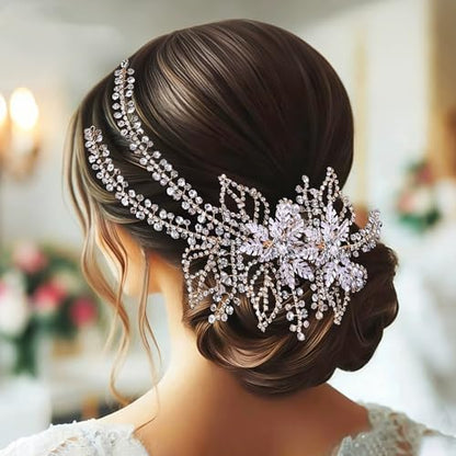 Women's Handmade Rhinestone Wedding Head Pieces | Crystal Bridal Hair Clips, Silver & Gold Wedding Party Hair Accessories - color: Gold