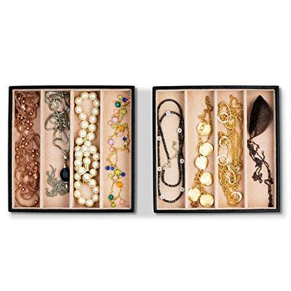 Glenor Co Jewelry Organizer Tray - Set of 2 - Stackable 8 Slots Jewelry Storage Trays - Display on Dresser or Drawer - for Necklace & Bracelet - Compatible with Other Trays - Black - size: Square - 4 Rectangle Slot x 2
