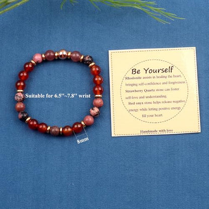 KSQS Healing Stone Bead Bracelet for Women, Natural Gemstones Balance Protection Bracelet, Spiritual Crystal Beads Bracelet Anxiety Relief with Meaning Card - color: Be Yourself