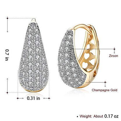 14K Rose Gold Plated Three Row Cubic Zirconia Small Huggie Hoop Earrings Fashion Jewelry for Men Women - color: 14K gold
