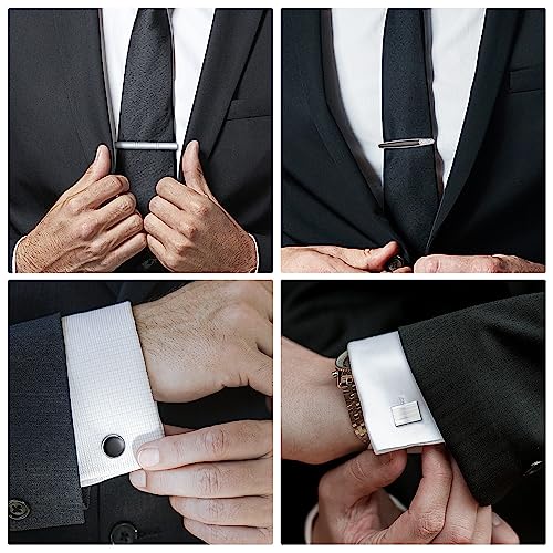 wynameleri Cufflink and Tie Clip Set for Men, 12 PCS Necktie Bars and Cuff Links Formal Business Dress Shirts Buttons Case Packed - color: B0408006