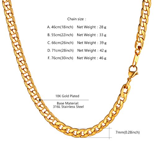Necklace for Men Stainless Steel Statement Cuban Chain Necklace Gold/Silver/Black Plated 7mm Chain Hip Hop Jewelry 18/20/22/24/26/28/30 Inch - color: 7mm-Gold Cuban Chain, size: Length 18 Inch