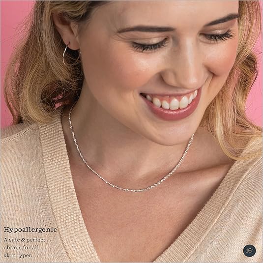 KEZEF 925 Sterling Silver Box Chain Necklace for Women & Men, 0.7mm Thin Chain Necklace, Available in Sterling Silver, Gold Plated & Rose Gold Plated Finishes, Made in Italy - color: Sterling Silver, size: 20 Inch