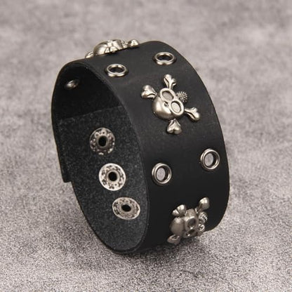 Jeilwiy Punk Leather Wristbands for Men Bracelets Handmade Wide Cuff Bangle Braided Jewelry Black Brown Adjustable - Punk Father's Gifts - color: HGB150-Black