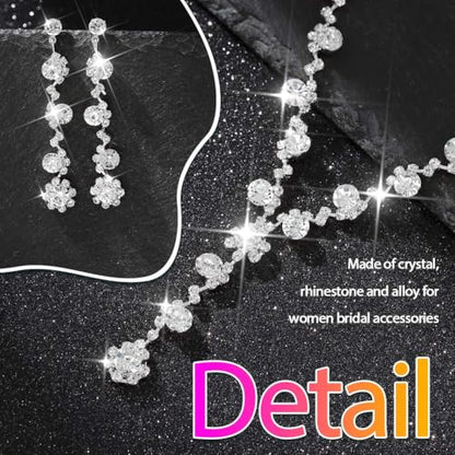 Aukmla Rhinestone Wedding Prom Jewelry Sets Silver Diamond Necklaces and Earring Bracelet Set for Brides and Women - color: Silver