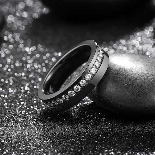 King Will Mens Tungsten Wedding Band with Cubic Zircon Inlay 7mm/8mm Flat Cut Comfort Fit Engagement Rings - color: Black&White-6mm