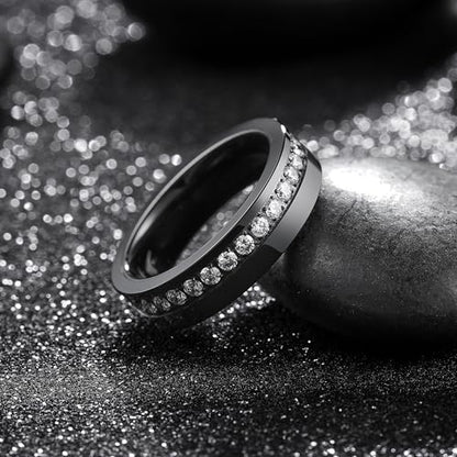 King Will Mens Tungsten Wedding Band with Cubic Zircon Inlay 7mm/8mm Flat Cut Comfort Fit Engagement Rings - color: Black&White-6mm