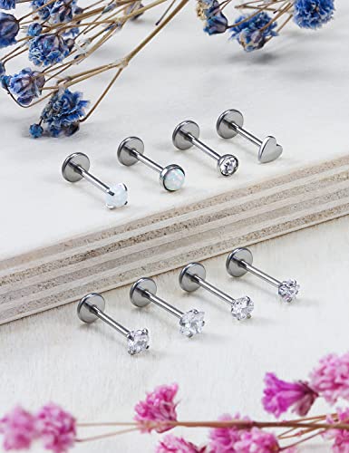 20G 18G 16G Push in Theadless Nose Rings Studs Hypoallergenic Lip Labret Jewelry Flat Back Nose Stud Stainless Steel Cartilage Helix Tragus Earrings for Women Men 6mm 7mm 8mm Bars Diamond 3mm - color: A:20G-Push in-Bar 8mm