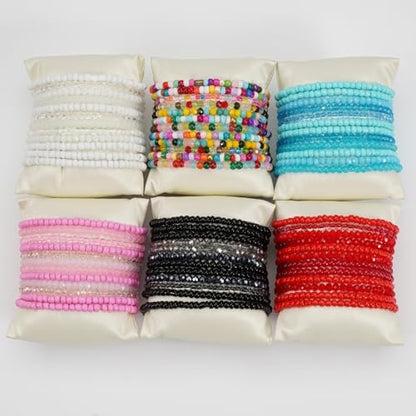 12Pcs Bohemia Multilayer Resin Seed Beaded Stackable Bracelets Colorful Crystal Glass Beads Stretch Bracelet BFF Friendship Elastic Wristbands for Women Men Summer Beach Boho Vacation Jewelry - color: Colorful