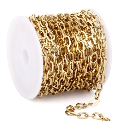 16.5FT Gold Paperclip Chains 5mm Stainless Steel Chain for Jewelry Making | 18K Gold PVD Plated Chunky Link Chain Roll Bulk for Necklace Bracelet Crafts - color: 5mm gold paperclip