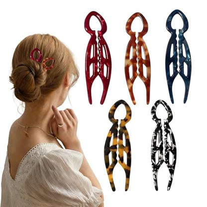 5 PCS French Hair Pin for Updos Chignons & Buns Hair Pins for Women Acetate French Twist Pin Secure Hold All Day, Comfortable Fit - color: black
