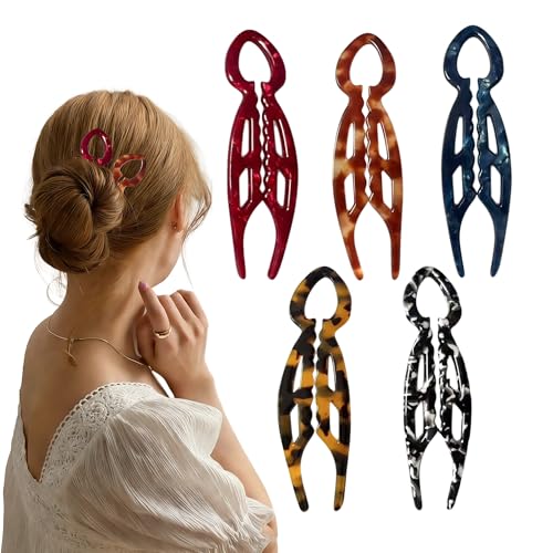5 PCS French Hair Pin for Updos Chignons & Buns Hair Pins for Women Acetate French Twist Pin Secure Hold All Day, Comfortable Fit - color: black