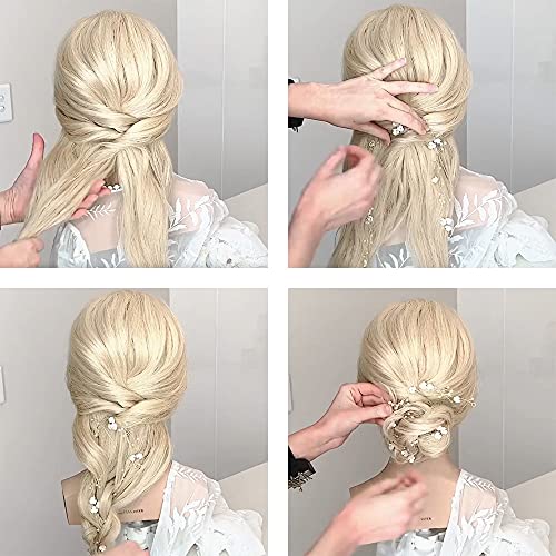 BEAYFILY Bridal Wedding Hair Vine,Extra Long Pearl and Crystal Beads Bride Head Piece,Silver Hair Accessories for Women and Girls (Golden) - color: Golden