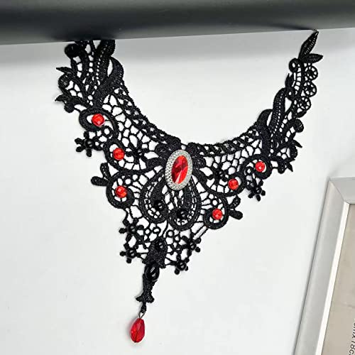 Lace Choker Witch Necklace for Women Halloween Gothic Lace Collar Punk Rhinestone Gothic Necklace Prom Jewelry Halloween Vampire Choker Necklace Costume Emo Witch Accessories - color: Silver Rhinestones