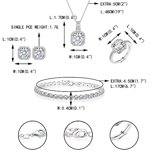 EVER FAITH Wedding Jewelry Set for Bride Bridesmaid, Glamour Teardrop Cubic Zirconia Pendant Necklace Earrings Tennis Bracelet Open Ring Sets for Birthday/Valentine's Day/Mother's Day/Christmas - color: B_Clear