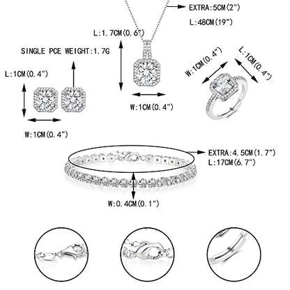 EVER FAITH Wedding Jewelry Set for Bride Bridesmaid, Glamour Teardrop Cubic Zirconia Pendant Necklace Earrings Tennis Bracelet Open Ring Sets for Birthday/Valentine's Day/Mother's Day/Christmas - color: B_Clear