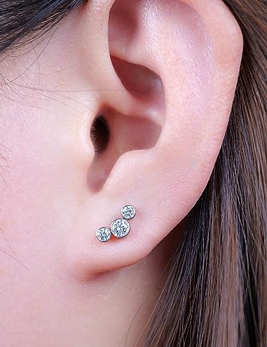 limerencia G23 Hypoallergenic 18g Flat Back Stud Earrings | F136 Implant Grade Titanium Pressfit Threadless Push Pop in Cartilage Helix Labret Lip Monroe Tragus Flat Back Piercing Studs - color: Three Crystal Cluster Silver